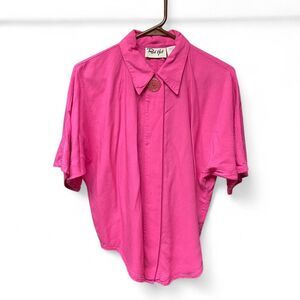 Vintage 80s Red Hot pink buttons down shirt size M